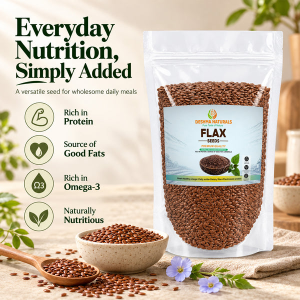 Deshma Naturals Premium Flax Seeds (Alsi Seeds) | Natural Source of Omega-3, Dietary Fibre & Plant-Based Protein | Nutritious Seeds for Daily Diet, Smoothies, Salads & Breakfast